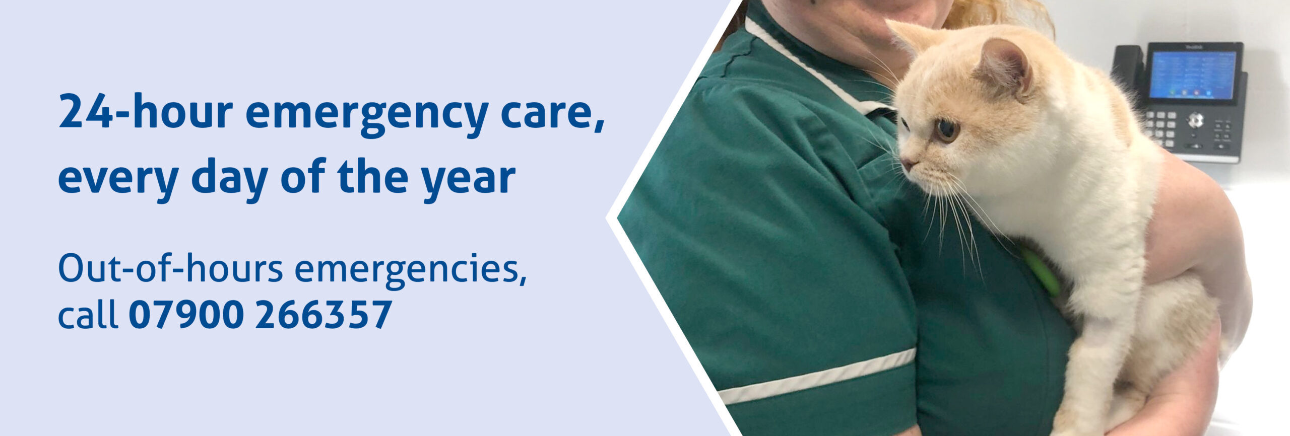 24 hour emergency care every day of the year. Call: 07900 266357